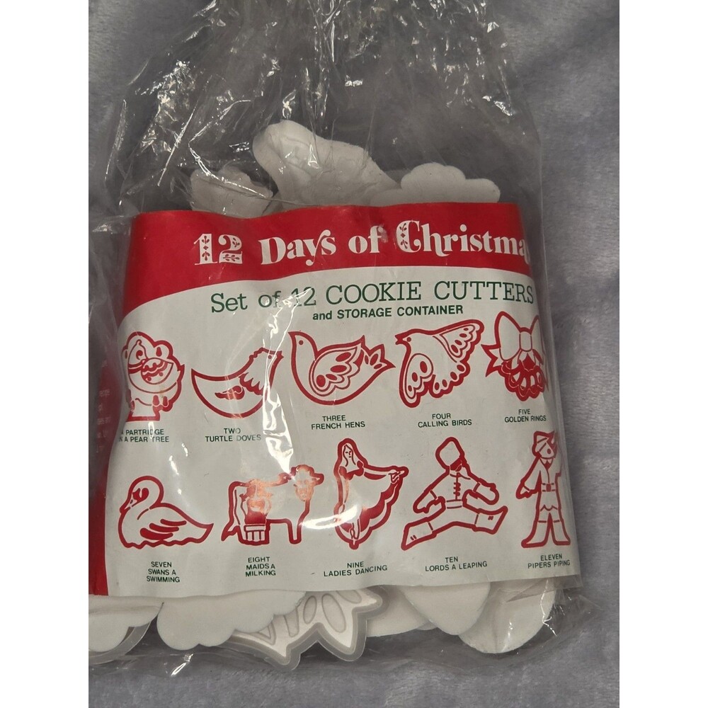 Vintage Haband "12 Days of Christmas" Set of 12 Cookie Cutters & Storage...